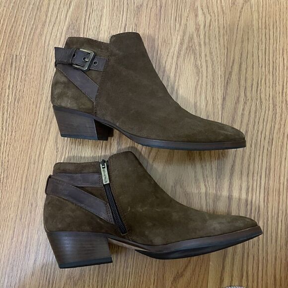 Aquatalia brown suede leather point toe side zip buckle ankle boots size US 7 - Picture 7 of 7